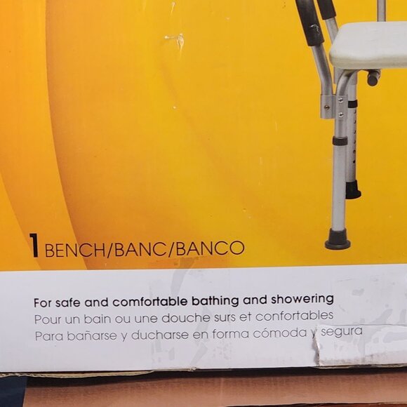 Guardian Aluminum Frame Height Adj Bath Bench w/Back and Arms Holds up to 350lbs - Picture 4 of 16